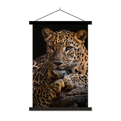 Produktbild von MuchoWow® Textilposter Wildtiere - Panther - Porträt - Schwarz - Tiere 60x90 cm mit schwarzem Rahmen - Poster Wohnzimmer