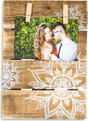 Produktbild von Bilderrahmen Fotoleine 10x15cm Klammern Mandala Holz Fotorahmen Tischdeko
