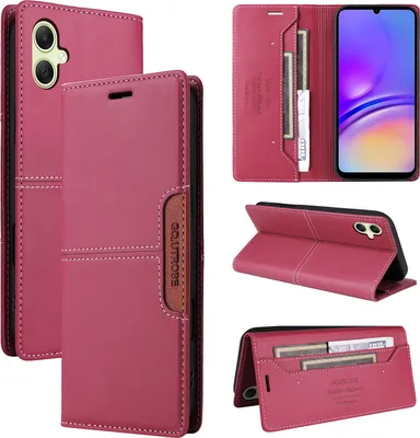 Image de Etui pour Samsung Galaxy A05, étui portefeuille en cuir avec fente pour cartes et support Rouge