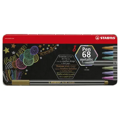 Immagine prodotto di Pennarello metallico premium - STABILO Pen 68 metallic - confezione in metallo da 8 - con 8 diversi colori metallici
