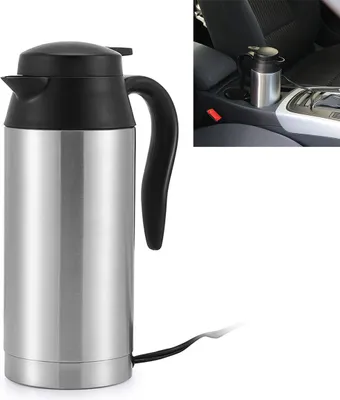Produktbild von Elektrischer 12 V Wasserkocher 750 ml, Auto & Reise, Edelstahl, Heißwasser für Kaffee, Tee & Getränke, Silber
