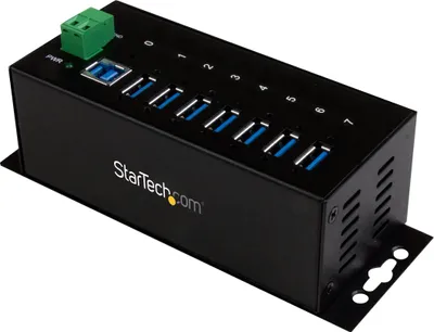 Produktbild von StarTech.com Industrieller 7 Port USB 3.0 Hub mit Überspannungsschutz - USB Hub zur Klemmleisten / DIN-Schienen Montage - Hub - 7 x SuperSpeed USB 3.0 - an DIN-Schiene montierbar, wandmontierbar - Gleichstrom - für P/N: ITB20D3250, USB312SAT3CB, USB315CB2M