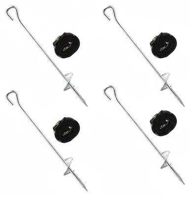 Immagine prodotto di Set di ancoraggi a terra per trampolino Relaxdays, 8 pezzi, ancoraggi e cinghie, sistema di protezione anti-tempesta, picchetti, acciaio zincato, nero/argento