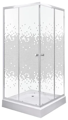 Produktbild von Kerra Pixel Square 90x90 White Duschkabine mit Duschwanne, 4mm, ESG Sicherheitsglas, Chromprofile, transparent mit Dekor