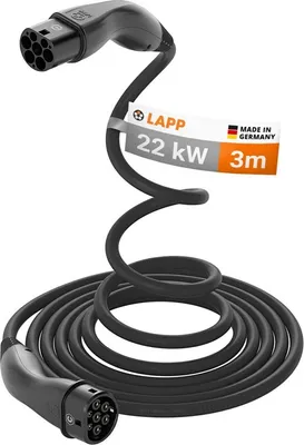 Immagine prodotto di Cavo di ricarica autoavvolgente di tipo 2, fino a 22 kW, 3 m, nero, (5555934039) 32 A, trifase, per la ricarica di auto ibride ed elettriche con connessione di tipo 2. Lunghezza cavo 3 m