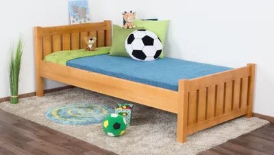 Produktbild von Kinderbett / Jugendbett Kiefer massiv Vollholz Erlefarben 66, inkl. Lattenrost - 100 x 200 cm