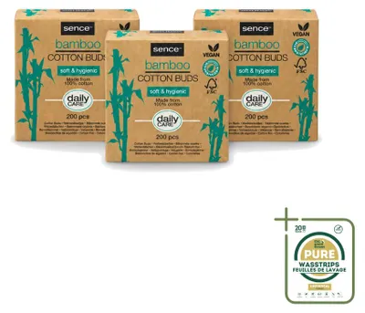 Productafbeelding van 3 x Sence Bamboe Wattenstaafjes - Afbreekbaar en veganistisch - Verpakking met 3 stuks