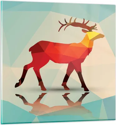 Produktbild von Bilder auf glas - Hirsch Illustration modern Grafik - 70x70cm - Glasbilder - Wandbilder - Kunstdruck - zum Aufhängen bereit - Wanddekoration aus Glas - Glas Bilder - Wandbild auf Glas - GAC70x70-2811