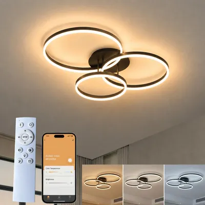 Produktbild von LED Deckenleuchte 84CM Lichtspeicherfunktion Schwarz 76W 3000-6500K dimmbar mit Fernbedienung&APP innen Deckenbeleuchtung für Wohnzimmer Schlafzimmer.