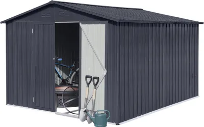 Produktbild von Albatros Profi Gerätehaus XXL – verzinktes Metall in Anthrazit (RAL 7016) | 259x313x192cm, 15,5m³ | Inkl. Schloss & Werkzeughaken | wetterfest