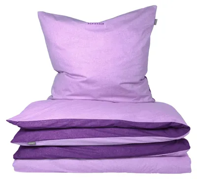 Produktbild von SCHIESSER Bettwäscheset Doubleface | Unifarben | Renforcé | 2-teilig | 100% Baumwolle | Angenehm weich & glatt | YKK-Reißverschluss | 155x220 cm + 80x80 cm | Lila