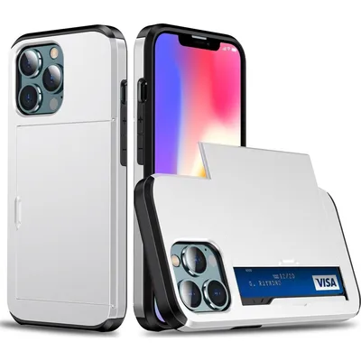Produktbild von Mobigear Card iPhone 14 Pro Max Hülle Hardcase Backcover Stoßfest mit Kartenhalter - Weiß