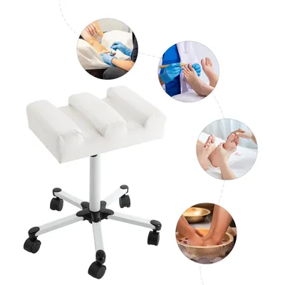 Zdjęcie produktu dla Regulowany taboret do pedicure, podnóżek do manicure, taboret do pedicure z kółkami, biały