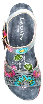 Produktbild von Laura Vita Damen Sandalette Boho Leder mit Lasercut und Blumenmuster Bonito 35, Größe:39 EU, Farbe:Grau