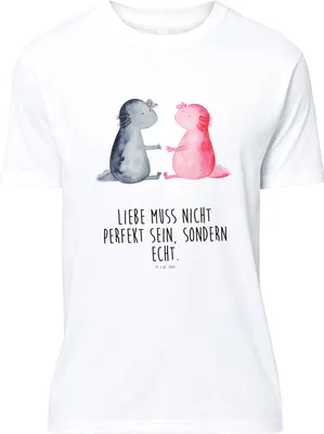 Produktbild von Mr. & Mrs. Panda S T-Shirt Axolotl Liebe - Weiß - Geschenk, Basic-Shirt, Valentinstag, Tshirt, oberteil, Jersey-Shirt, Lurch