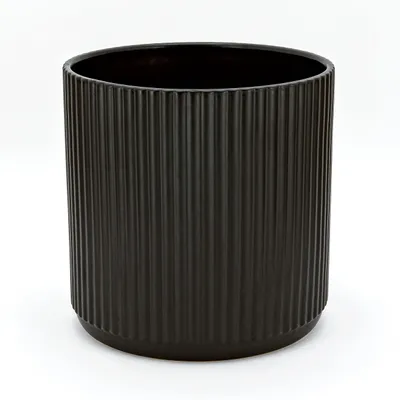 Produktbild von Amazon Basics Rund, Geriffeltes Keramik-Pflanzgefäß, 20.3 cm, Schwarz