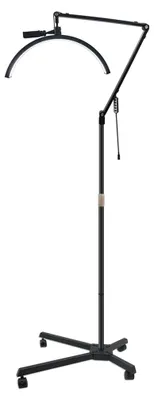 Zdjęcie produktu dla HD-M50X 36W LED lampa wideo do podłogi, światło wypełniające w kształcie półksiężyca, 3000 K šC 6000 K, ściemniana, z wysuwaną metalową podstawą, klipsem na telefon, pilotem i odłączaną podstawą na kółkach do makijażu w salonach kosmetycznych, transmisji na żywo, lampki nocnej, czytania