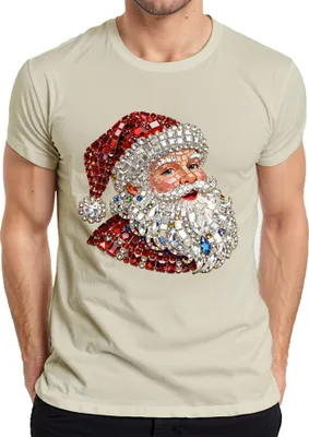 Produktbild von Weihnachtsmann Juwelen Mosaik Vintage Weihnachten Glitzer Herren T-Shirt, Natur, 3XL