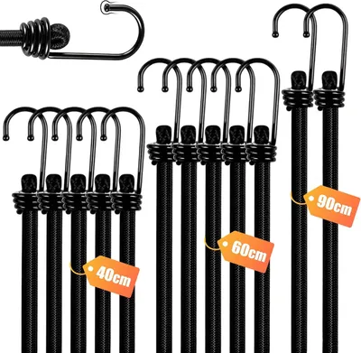 Produktbild von Expander mit Haken, 12-teiliges Spanngummi-Set in Schwarz | 4x 40 cm, 4x 60 cm, 4x 90 cm