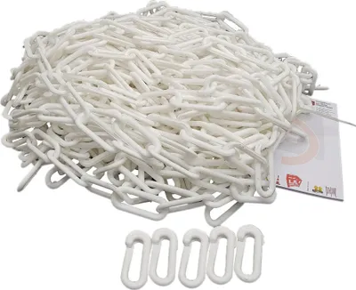 Produktbild von Absperrkette weiß 8 mm stark - 25 m Set mit Notgliedern, Karabinern