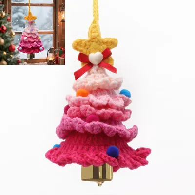 Produktbild von Gestrickter Weihnachtsbaumschmuck, handgefertigt, gehäkelt, hängende Verzierung für Tür, Fenster, Fahrzeug, Innenraum, Auto-Charm