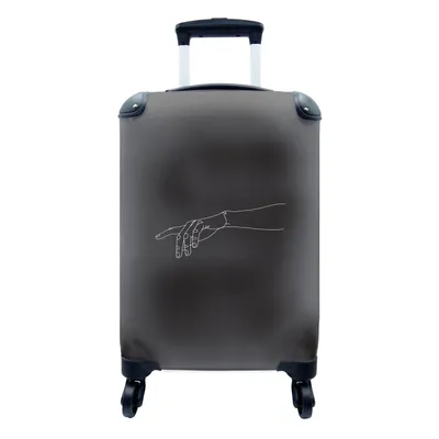 Produktbild von MuchoWow® Koffer Handgepäck Trolley Rollkoffer Kleine Reisekoffer mit 4 Rollen - Strichzeichnung - Hand - Schwarz - Weiß - Cabin Size < 55x40x23 cm & 55x40x20 cm - Fotokoffer - Kabinenkoffer - Boardgepäck - Reise-Box - Reisekoffer - Reisegepäck - Koffer mit Bild - Trolley für Kinder