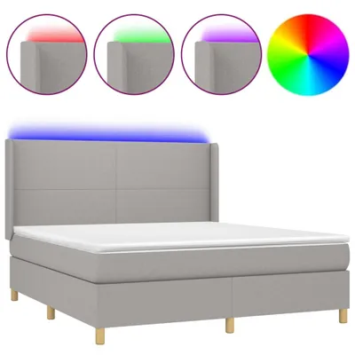 Image de vidaXL Lit boxspring avec matelas & LED gris clair 180x200 cm Tissu