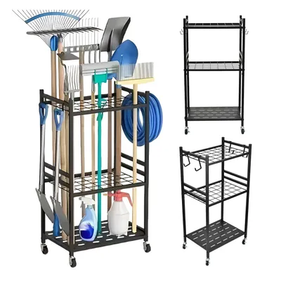Image de Support/chariot mobile pour outils de jardin Maclean, couleur noire, dimensions 43 x 30 x 79 cm, capacité maximale de 20 kg, modèle MC-138, Image générée par une IA