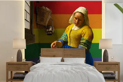 Produktbild von MuchoWow® Fototapete für Wohnzimmer oder Schlafzimmer Wandtapete Vinyl Motivtapete Milchmädchen - Vermeer - Flagge des Stolzes - 240x240 cm - Schlafzimmer-Tapete