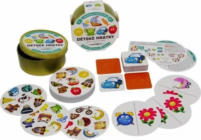 Immagine prodotto di Giochi per bambini per i più piccoli - set di 3 giochi Manubrio, Domino e Pexeso / 3in1 in scatola di latta