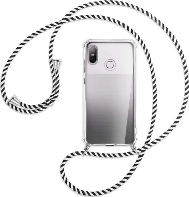 Produktbild von Handykette Backcover-Schutzhülle mit Band (Metall silberfarben) für HTC U12 life - schwarz/weiß gestreift