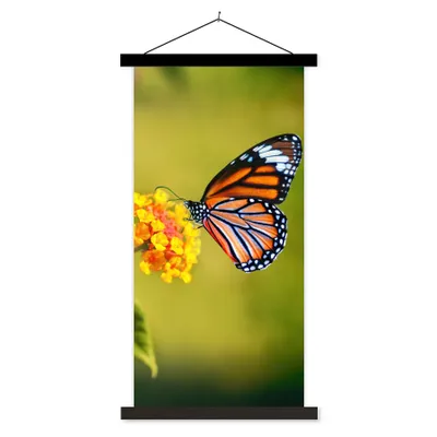 Produktbild von MuchoWow® Textilposter Schmetterling - Insekten - Blumen - Gelb 40x80 cm mit schwarzem Rahmen - Wandemalerei