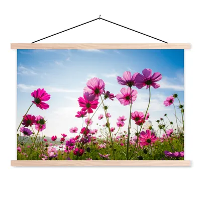 Produktbild von MuchoWow® Textilposter Blumen - Rosa - Cosmea 120x80 cm mit holzfarbenen Rahmen - Aufhängeset