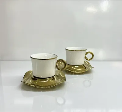 Produktbild von 12tlg. Espressoservice Espresso Service Tassen Untertassen Weiß/Gold (YDH2110)