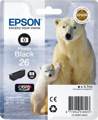 Packaging for an Epson ink cartridge featuring polar bears.
