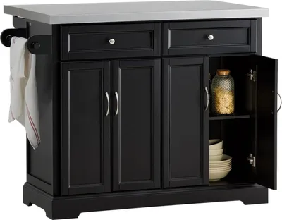 Image de SoBuy FKW71-Sch Chariot de cuisine Chariot de service Ilot de cuisine avec plan de travail extensible Chariot de cuisine, armoire de cuisine Noir