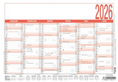 Produktbild von Zettler Arbeitstagekalender A5 2026 – Bürokalender 21 × 15 cm, 6 Monate pro Seit