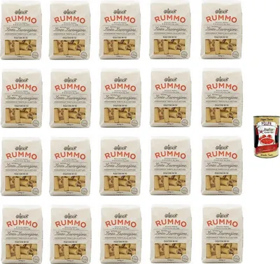 Produktbild von Rummo Rigatoni N°50 Pasta Lenta Lavorazione Teigwaren aus Hartweizengrieß Bronze-Zeichnung 20x 500g + Italian Gourmet polpa 400g