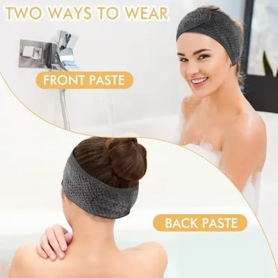 Produktbild von 3er Pack Haarband für Make Up Kosmetik Stirnband Dunkelgrau | Mikrofaser Haarschutzband mit Klettverschluss Verstellbare Haarriemen Haarschutzband Haarbänder für Gesicht,Sport,Yoga