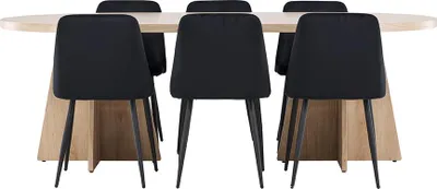 Produktbild von Bootcut Essgruppe Tisch 115x230cm und 6 Velours Stühle natur.