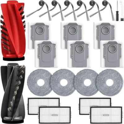 Produktbild von 24 Stück Zubehör für Roborock Saros 10R / Qrevo CurvX Saugroboter, 2 Hauptbürste 6 Staubbeutel 4 Wischtücher 4 HEPA Filter 6 Seitenbürsten 1 Reinigungsbürste 1 Schraubendreher