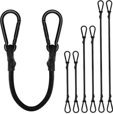 Produktbild von Spanngummi mit Karabiner, Expander mit Karabinerhaken 6er Set, Gepäckspanner schwarz in 3 Größen, 60cm, 90cm, 120cm, Extra Stark Gummispanner für Sonnensegel, Tarps, Garten, Fahrrad, Auto, Ladung