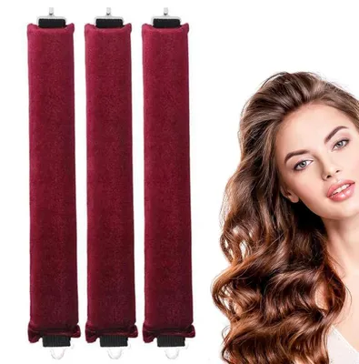 Produktbild von Lockenwickler ohne Hitze 3 Stück - Heatless Curls für Locken über Nacht - Flexible Lockenstäbe mit Haken - Für voluminöse Locken & Wellen - Rotwein