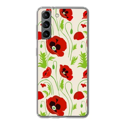 Produktbild von MuchoWow® Handyhülle Schutzhülle Hülle für Samsung Galaxy S21 Blumen - Mohn - Muster Silikon Softcase Handy Hülle - Softcase