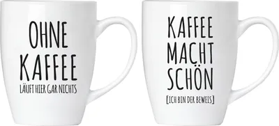 Produktbild von BRUBAKER "Ohne Kaffee läuft hier gar nichts! Kaffee macht schön" Tassen Set aus Keramik - Grußkarte und Geschenkpackung