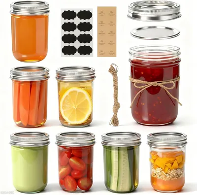 Immagine prodotto di Barattoli di vetro - Contenitori per alimenti - Barattoli per conserve - Conservazione degli alimenti - Tappi a vite ermetici - 240 ml - Confezione da 8 pezzi - Trasparente