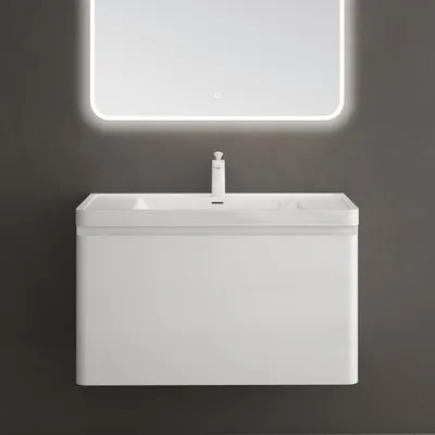 Immagine prodotto di doporro Mobile Bagno Sospeso Mobile Sottolavabo da 90 cm Bianco con Lavabo Integrato | Lavandino in Marmoresina con Foro Rubinetto e Troppopieno | Incluso Cassetto Soft Close Seria Ancona