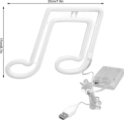 Obrázok produktu pre LED neónový nápis Hudobná nota Modrá 20x17cm - Hudobná nota Nástenná dekorácia - Dvojité USB alebo batériové nočné svetlo