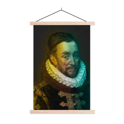 Produktbild von MuchoWow® Textilposter Wilhelm von Oranien - Adriaen Thomasz - Farben 120x180 cm mit holzfarbenen Rahmen - Textil-Plakat