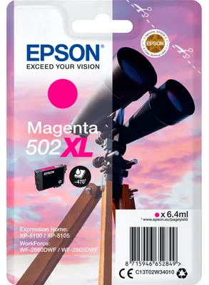 Zdjęcie produktu dla Epson Singlepack Magenta 502XL Ink, Wysoka (XL) wydajność, Purpurowy, Tusz na bazie pigmentu, 6,4 ml, 1 szt., 470 stron(y)